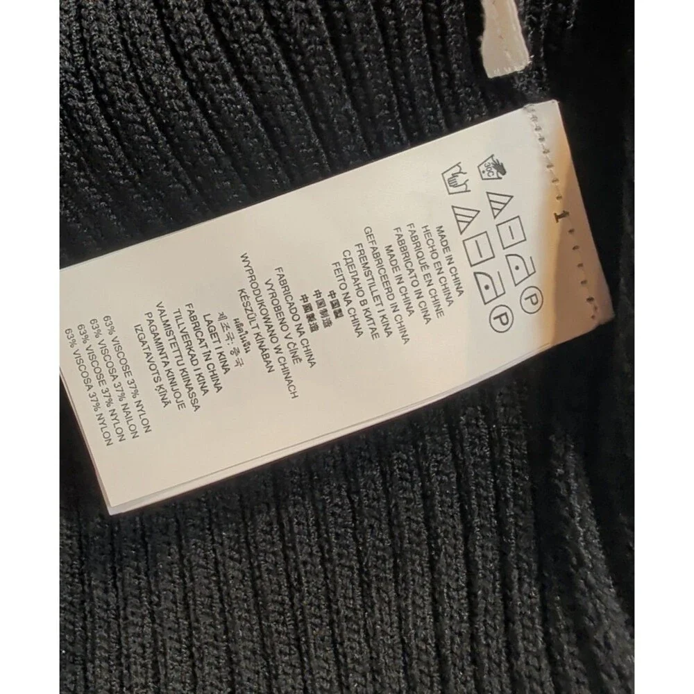 Michael Kors Womens L Black Ribbed Knit Bodycon Midi Dress V-Neck Sleeveless